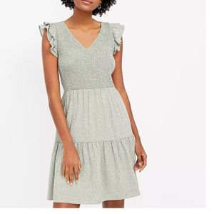 Loft light green polka dot smocked tiered dress